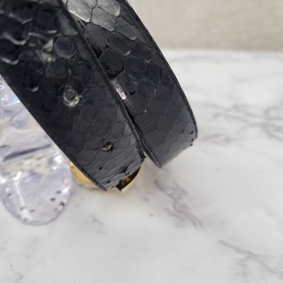 Leather Shop Black Snakeskin Snake Animal Print with Gold Toned Buckle - Picture 4 of 15